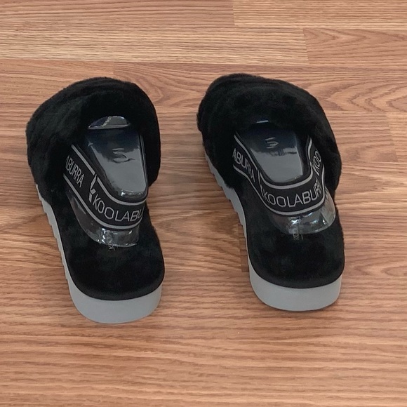 Koolaburra bu UGG Fuzz’n ll Black Faux Fur Slingback Slide Sandals Size 5 NIB - Picture 5 of 8